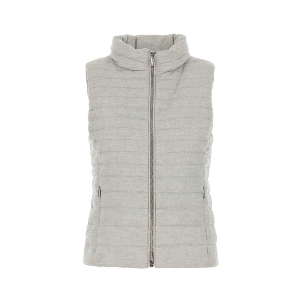 Moorer Women Light Grey Linen Sleeveless Villan Down Jacket